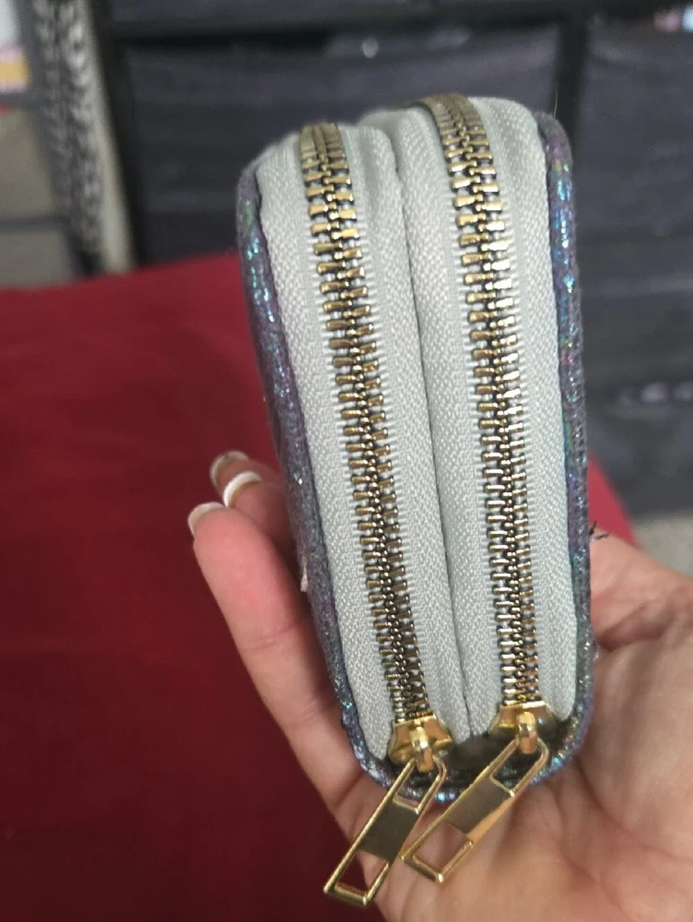 Holographic Zip-Around Wallet in Iridescent Silver